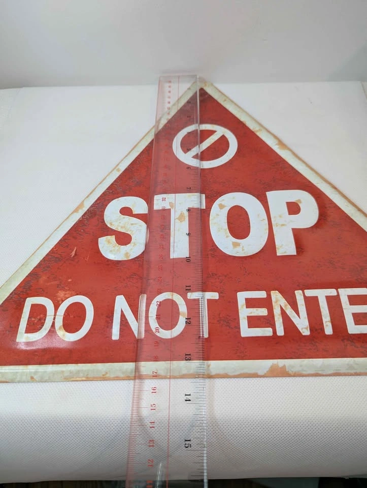 Vintage Triangular Stop Do Not Enter Metal Sign - photo 3