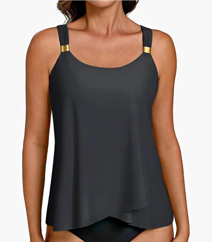 Hanna Nikole Tankini Top-Loose Fitting BLACK LARGE