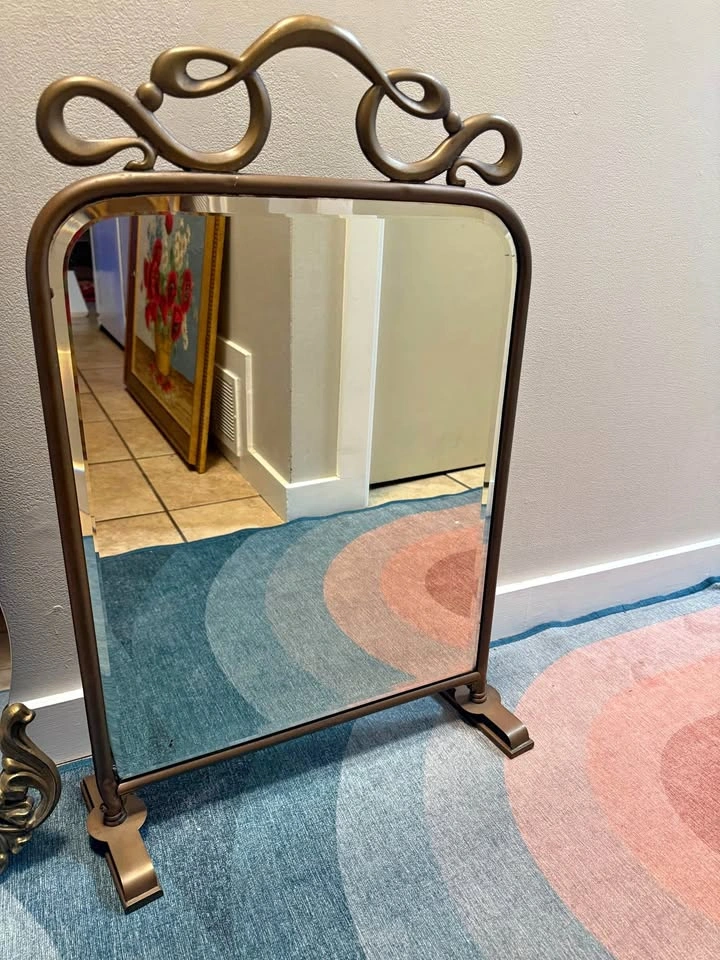 Vintage brass art Nouveau style mirrored fireplace screen
