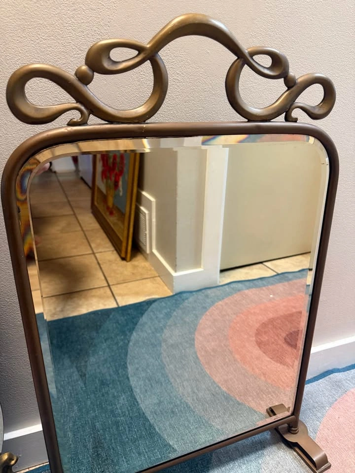 Vintage brass art Nouveau style mirrored fireplace screen - photo 2