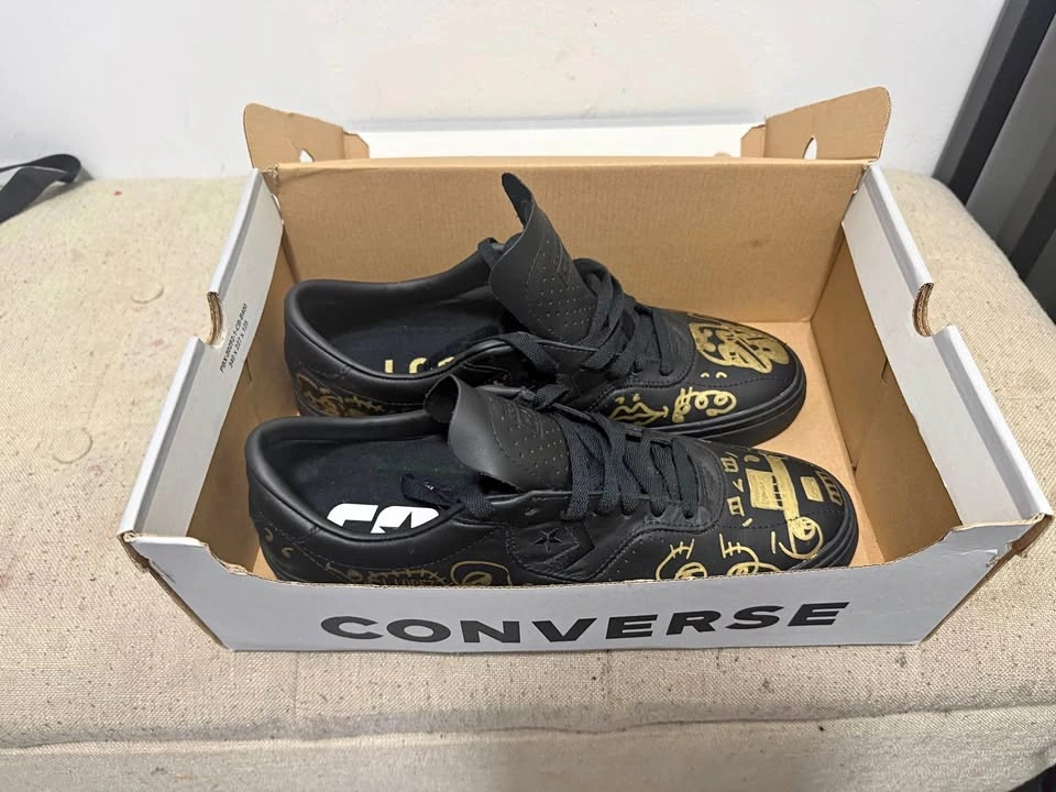 Converse CONS Louie Lopez Pro Black Gold Custom Graphic Sneakers
