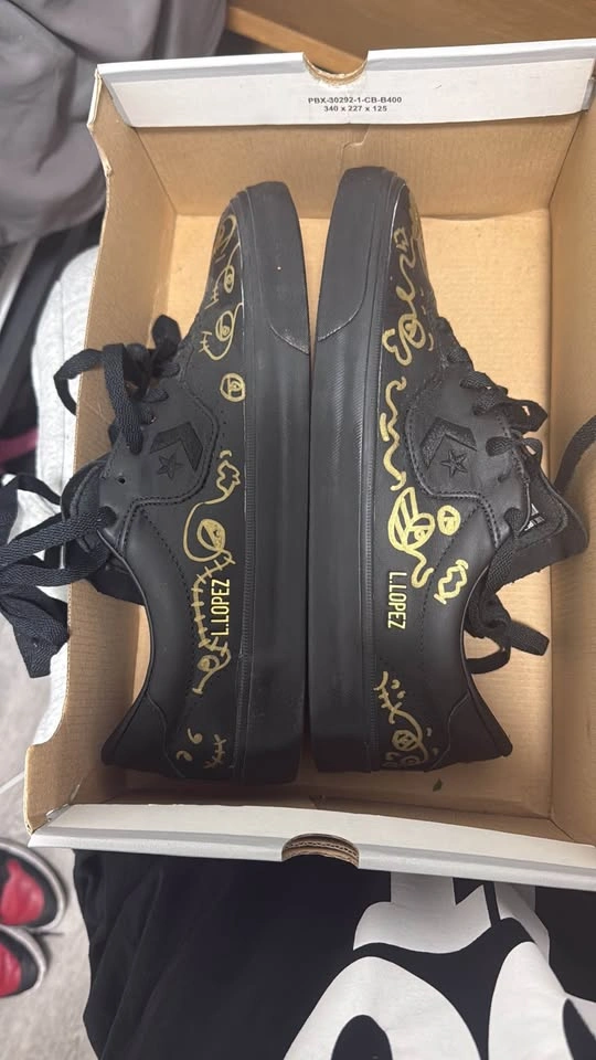 Converse CONS Louie Lopez Pro Black Gold Custom Graphic Sneakers - photo 3