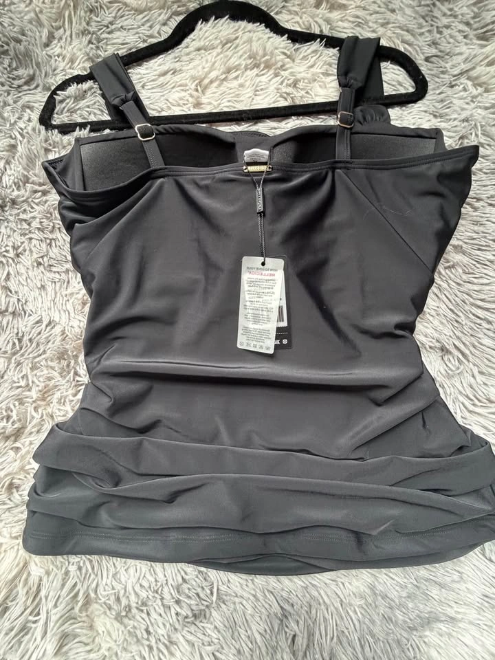 RELLECIGA Women's Black Ruched Tankini Top Swimsuits - XL - photo 3