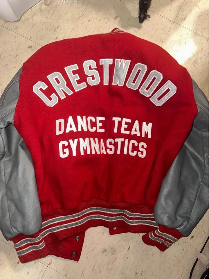 Men’s Red Varsity Letterman Jacket with Genuine Leather Sleeves - photo 2