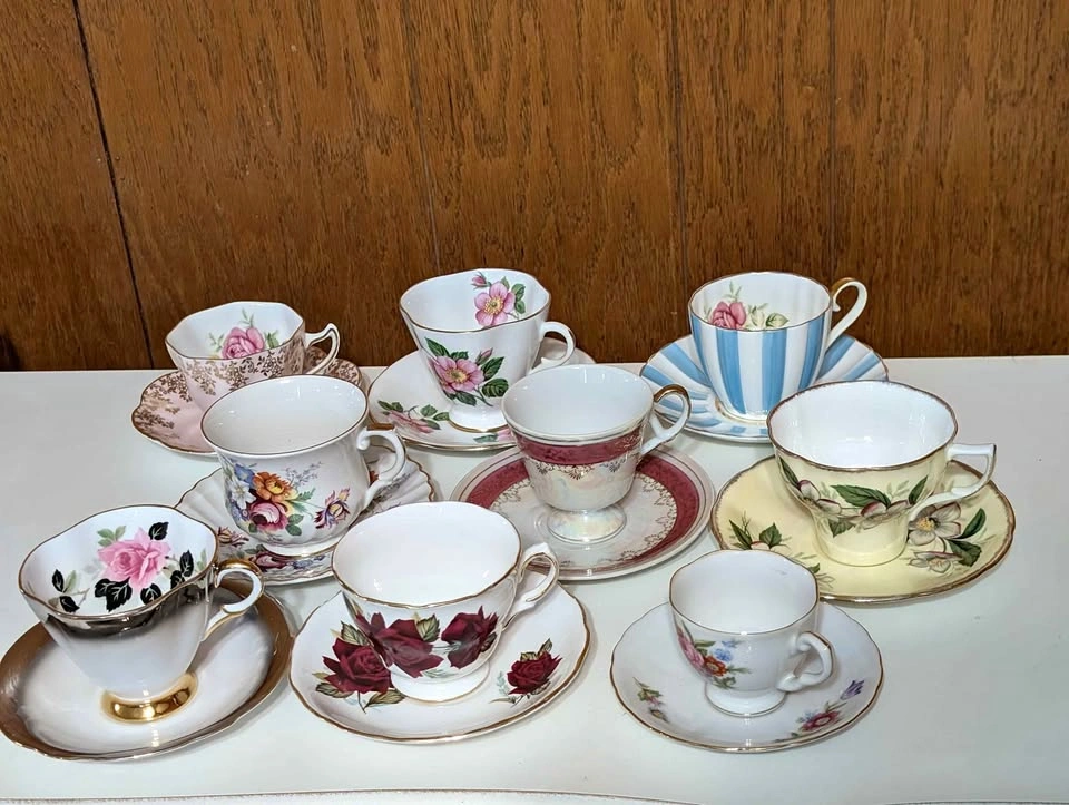 Vintage English Bone China Teacup and Saucer Sets - Lot of 9