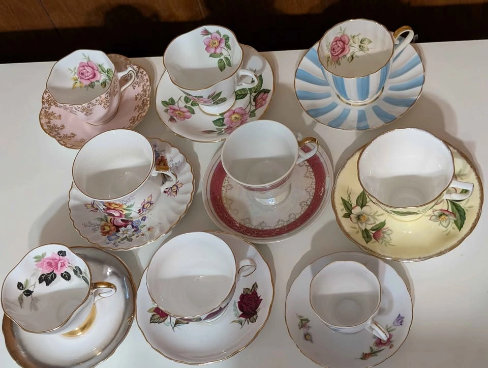 Vintage English Bone China Teacup and Saucer Sets - Lot of 9 - photo 2