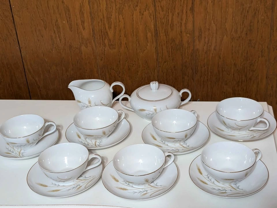 Vintage Noritake Golden Wheat Fine China Tea Set - 16 Pieces - photo 3