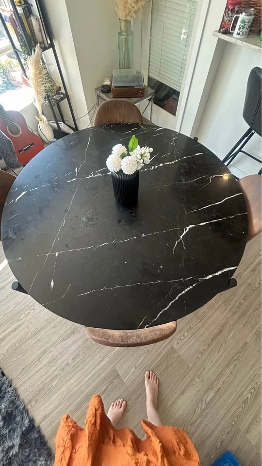 Black Marble-style Dining Table Set + Side Table - photo 2