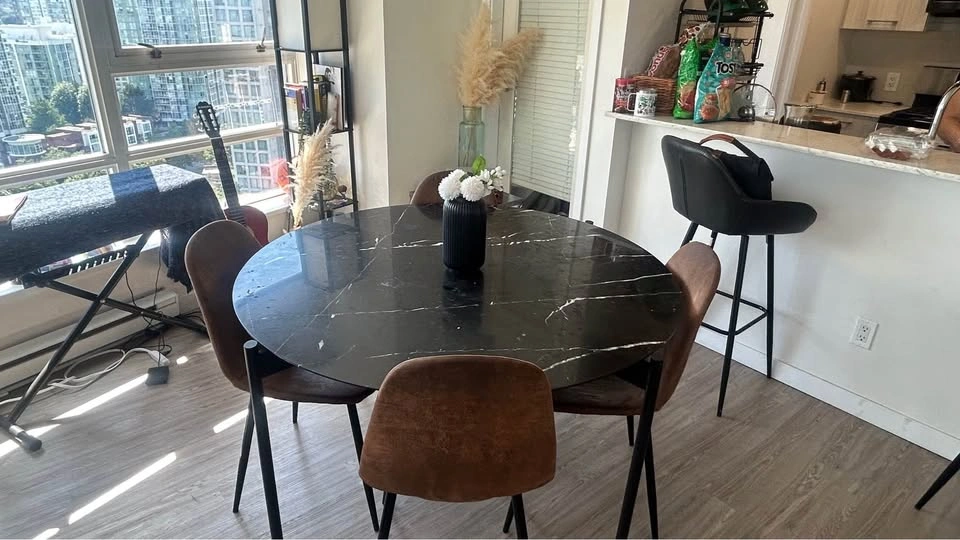 Black Marble-style Dining Table Set + Side Table - photo 5