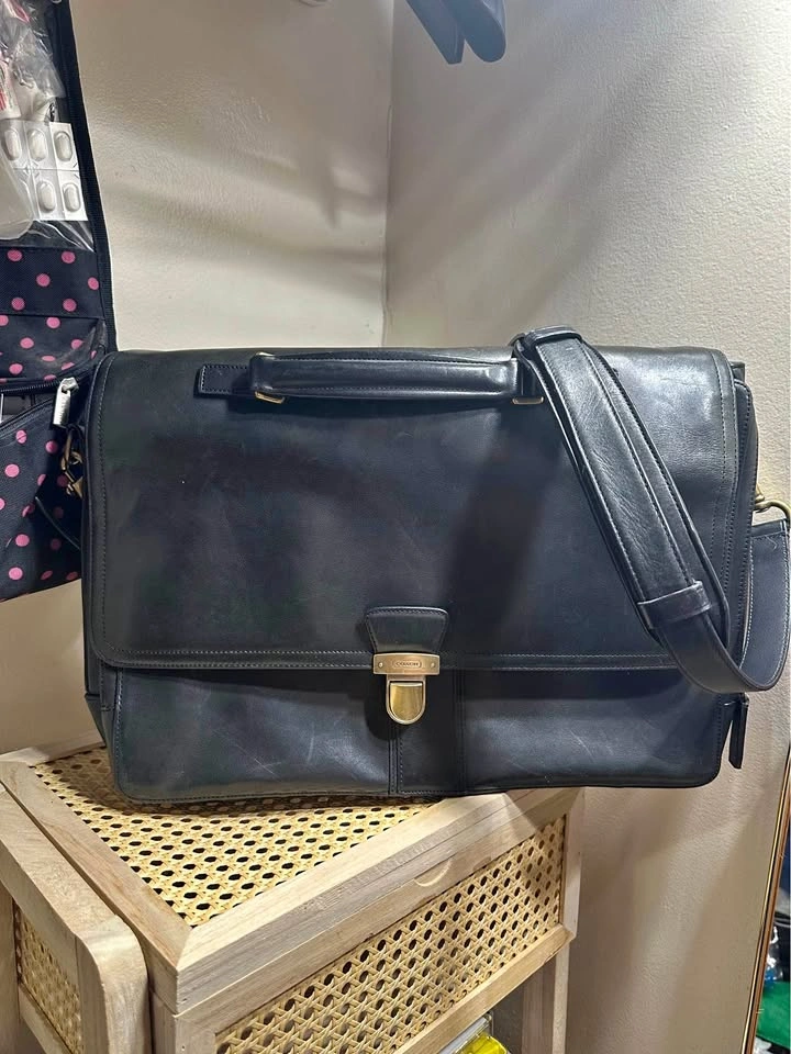 Vintage Coach 70952 Black Leather Briefcase Messenger Laptop Bag