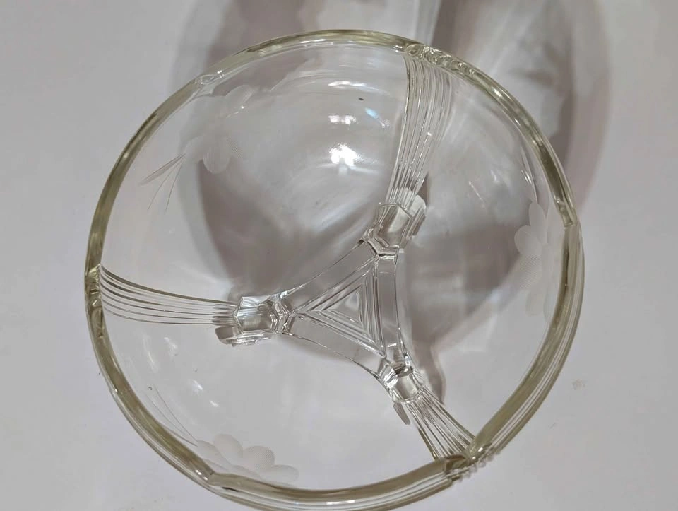 Vintage Etched Glass 3-Footed Bowl - photo 2