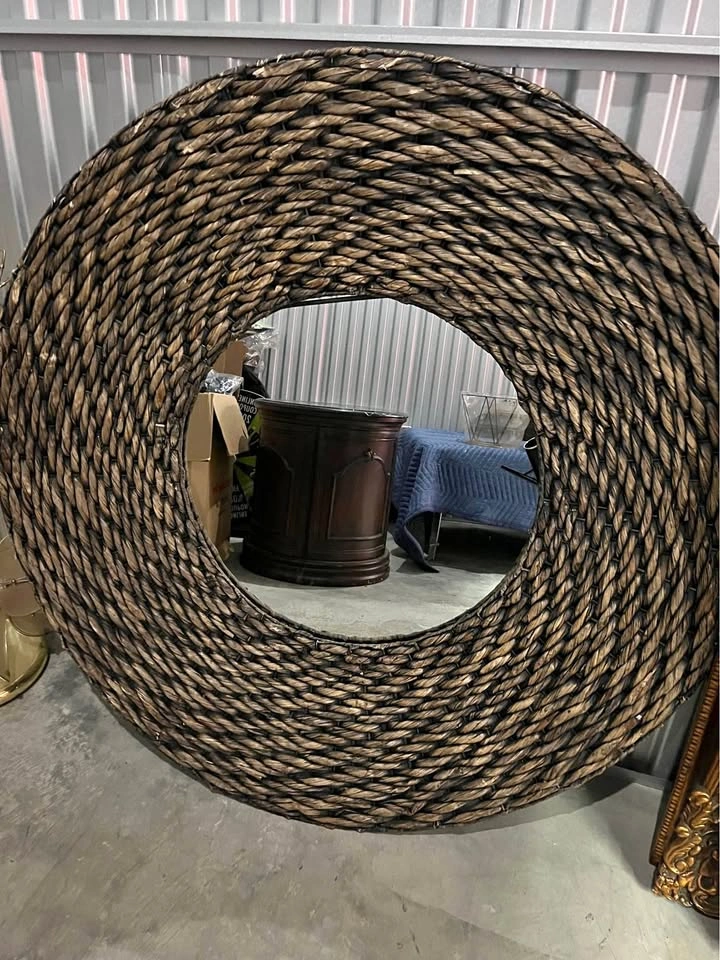 large round jute rope mirror