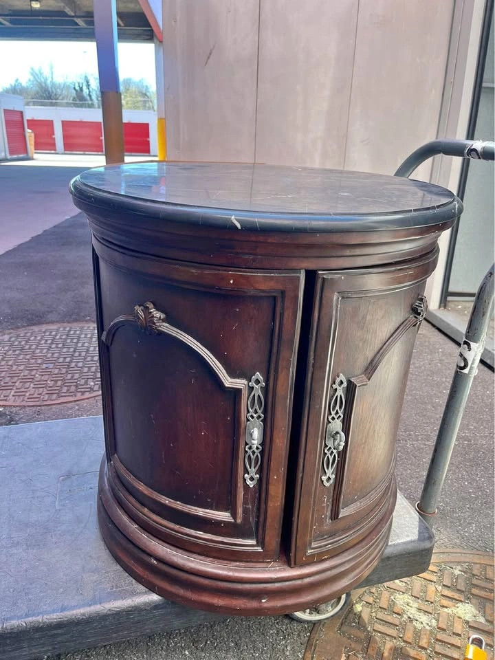 Vintage Oval Drum Table With Marble Top