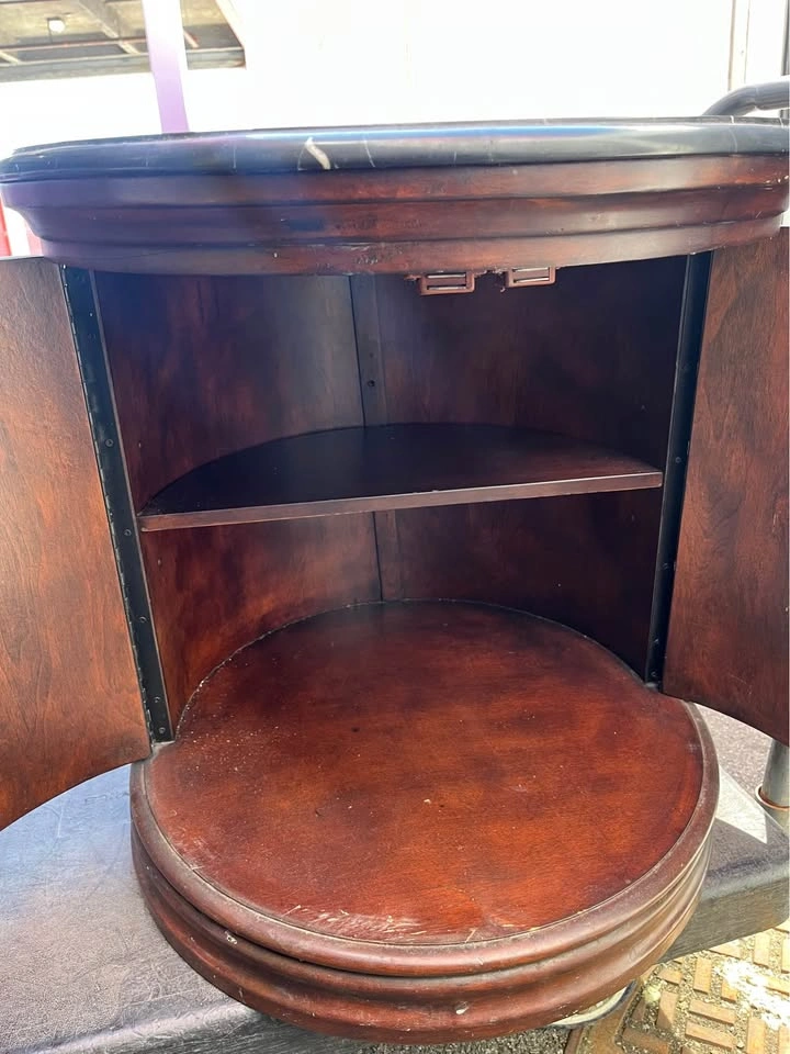 Vintage Oval Drum Table With Marble Top - photo 3