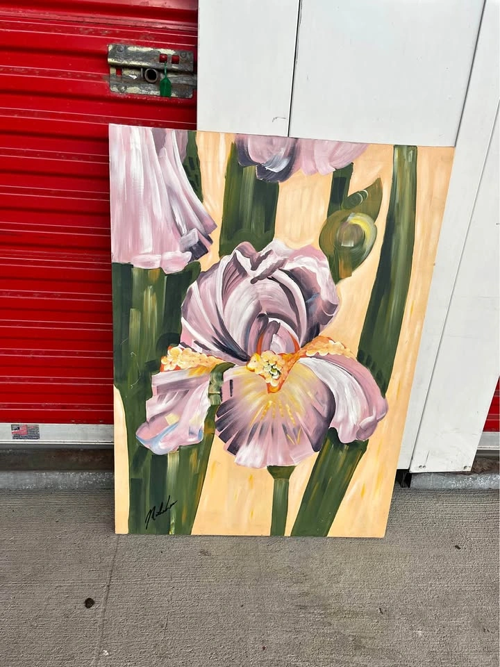 Irises Flower Painting Signed