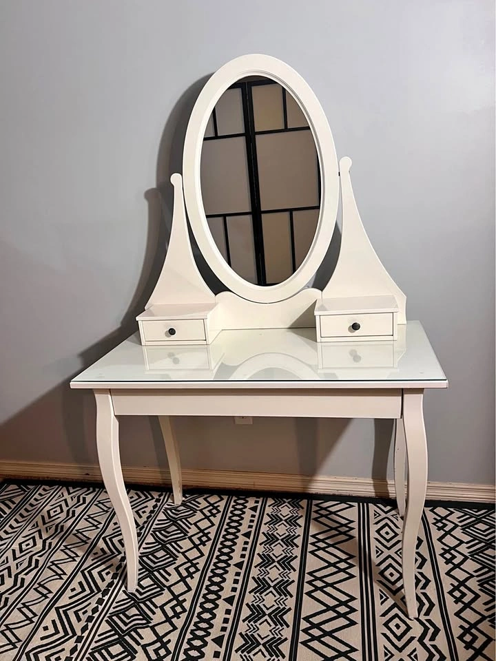 IKEA HEMNES White Dressing Table with Mirror & Glass Top