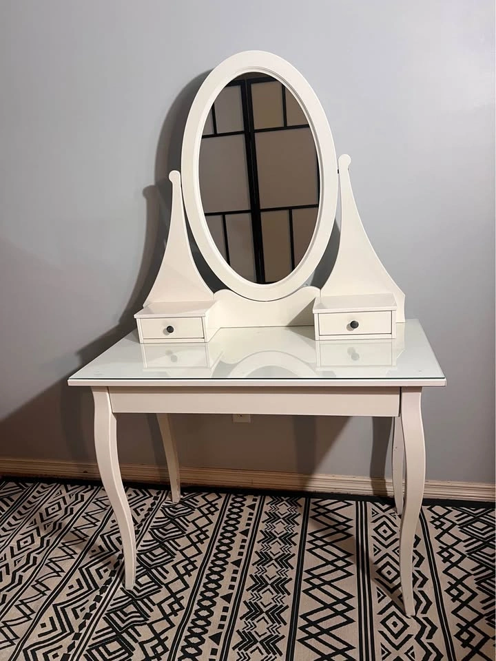 IKEA HEMNES White Dressing Table with Mirror & Glass Top - photo 2