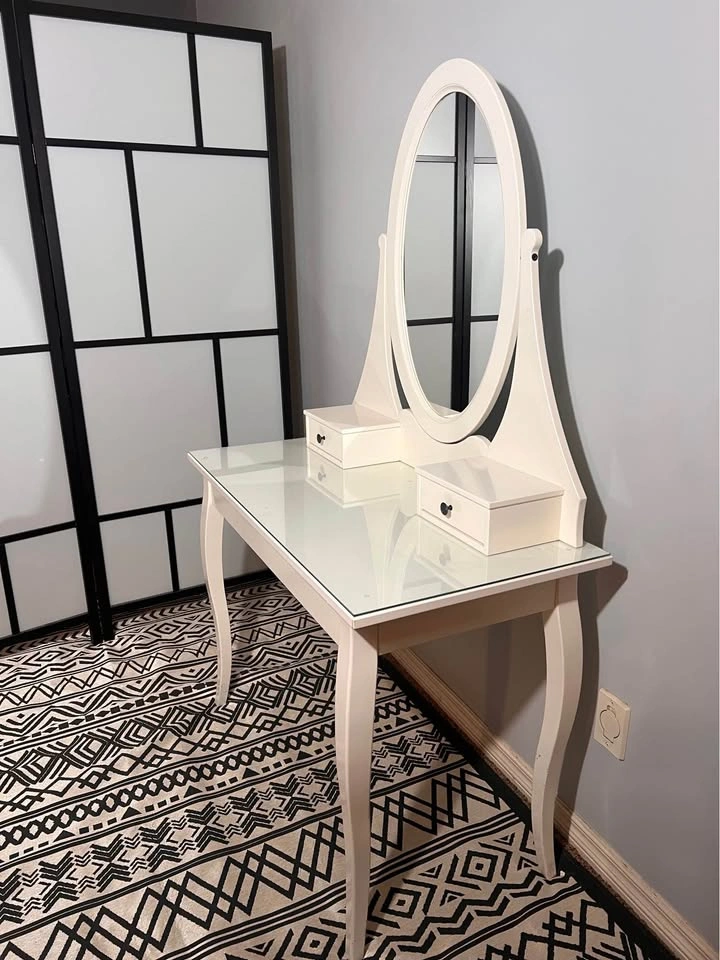 IKEA HEMNES White Dressing Table with Mirror & Glass Top - photo 4
