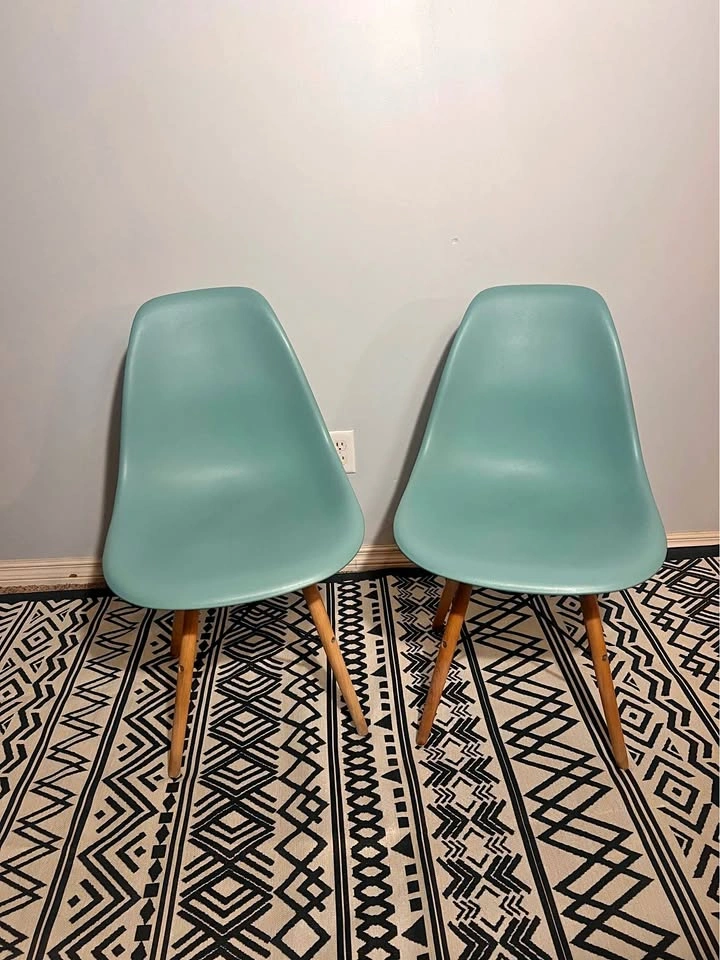 2 Mid Century Modern Eames-Style Accent Shell Chairs Green