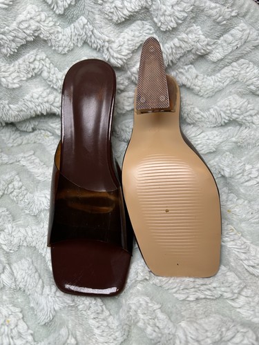 Brown Clear Accents Block Heel Slip On Square Toe Mule - photo 3