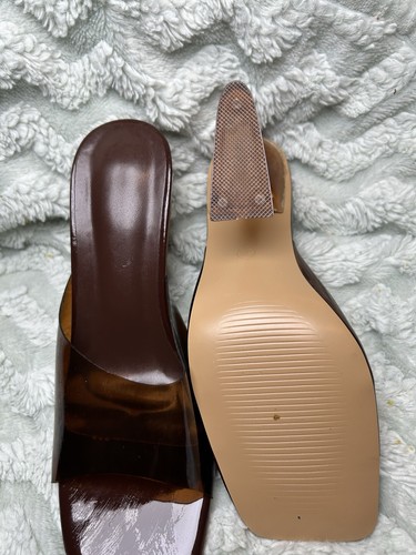 Brown Clear Accents Block Heel Slip On Square Toe Mule - photo 4