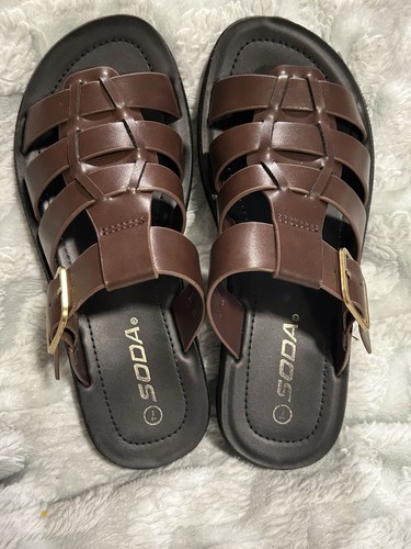 Soda Brown Strappy Buckle Women's Sandals Synthetic Upper