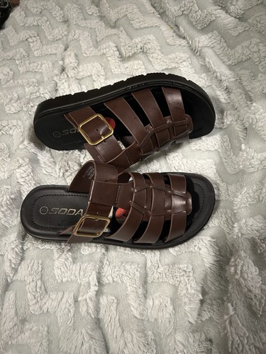 Soda Brown Strappy Buckle Women's Sandals Synthetic Upper - photo 3