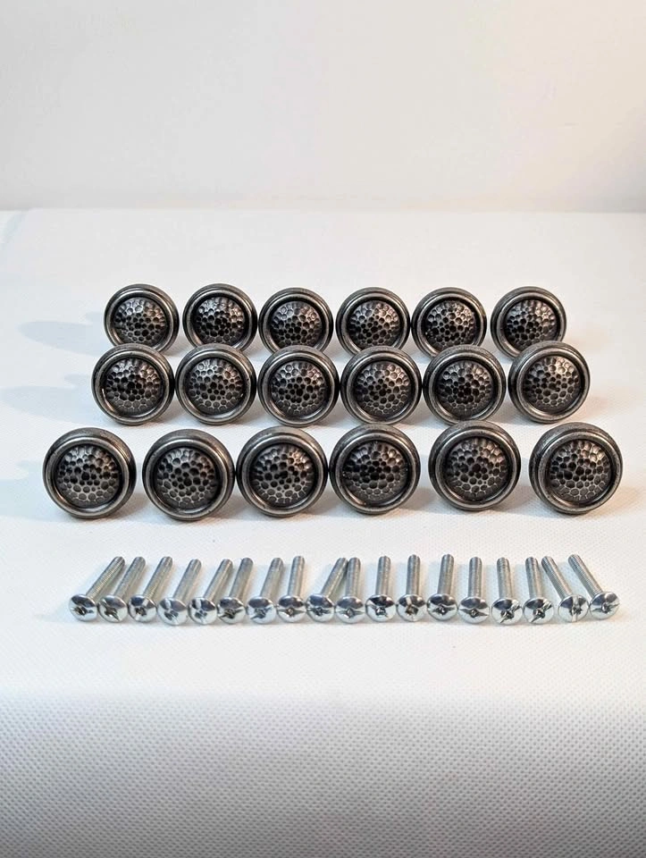 Set of 18 Hammered Pewter Cabinet Knobs with screws