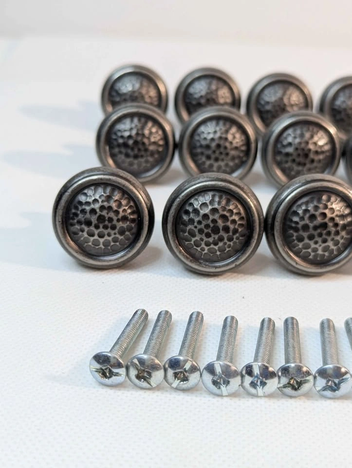 Set of 18 Hammered Pewter Cabinet Knobs with screws - photo 2