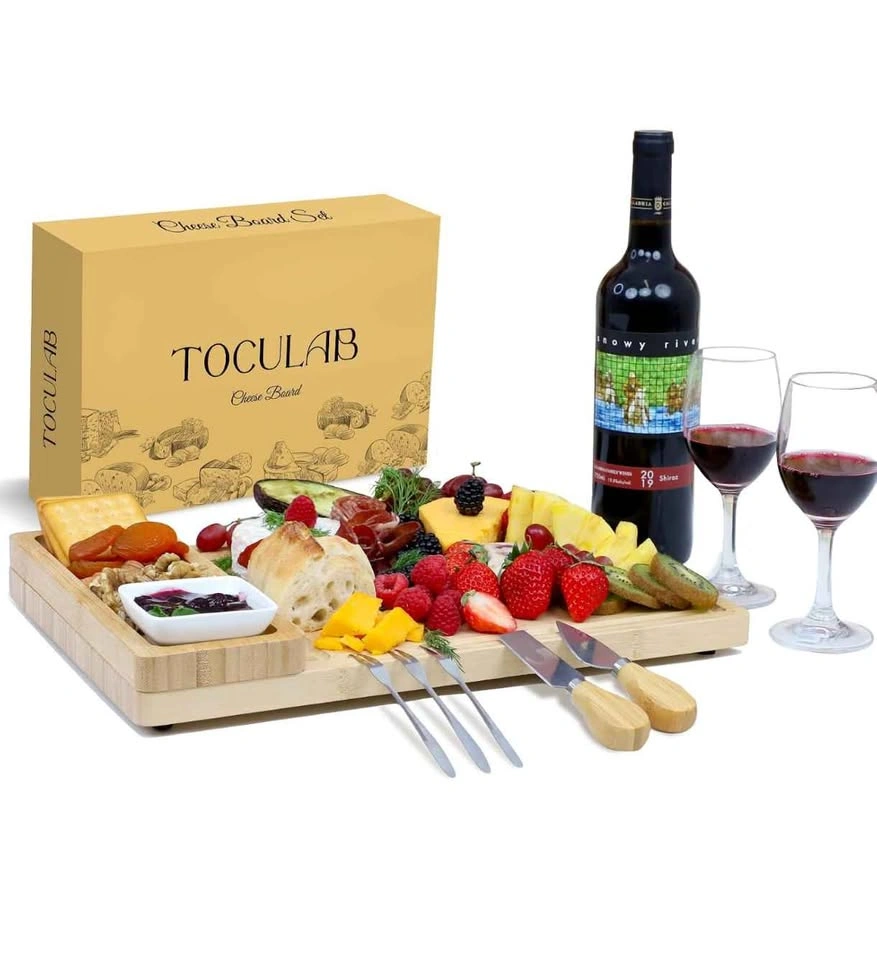Large Cheese Board Set with Accessories, Natural Bamboo Charcute - photo 2