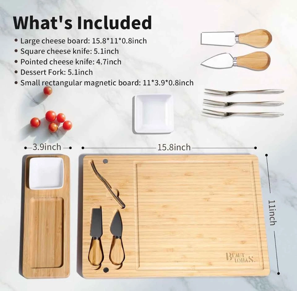 Large Cheese Board Set with Accessories, Natural Bamboo Charcute - photo 3