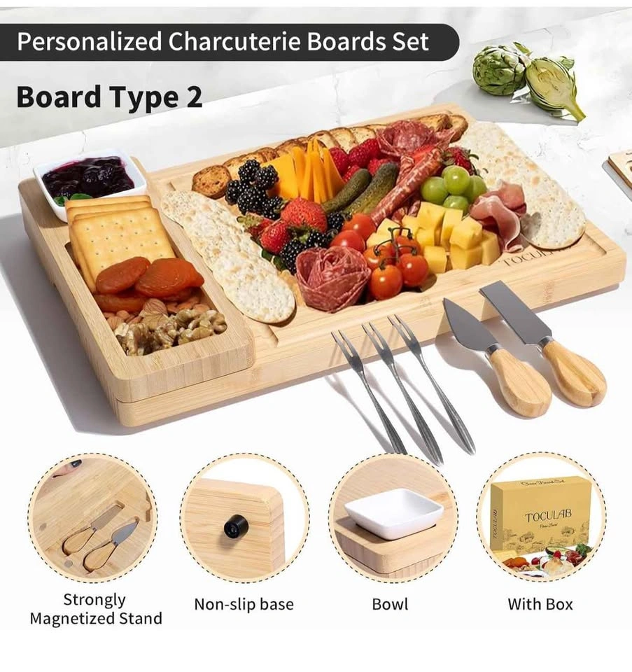 Large Cheese Board Set with Accessories, Natural Bamboo Charcute - photo 5
