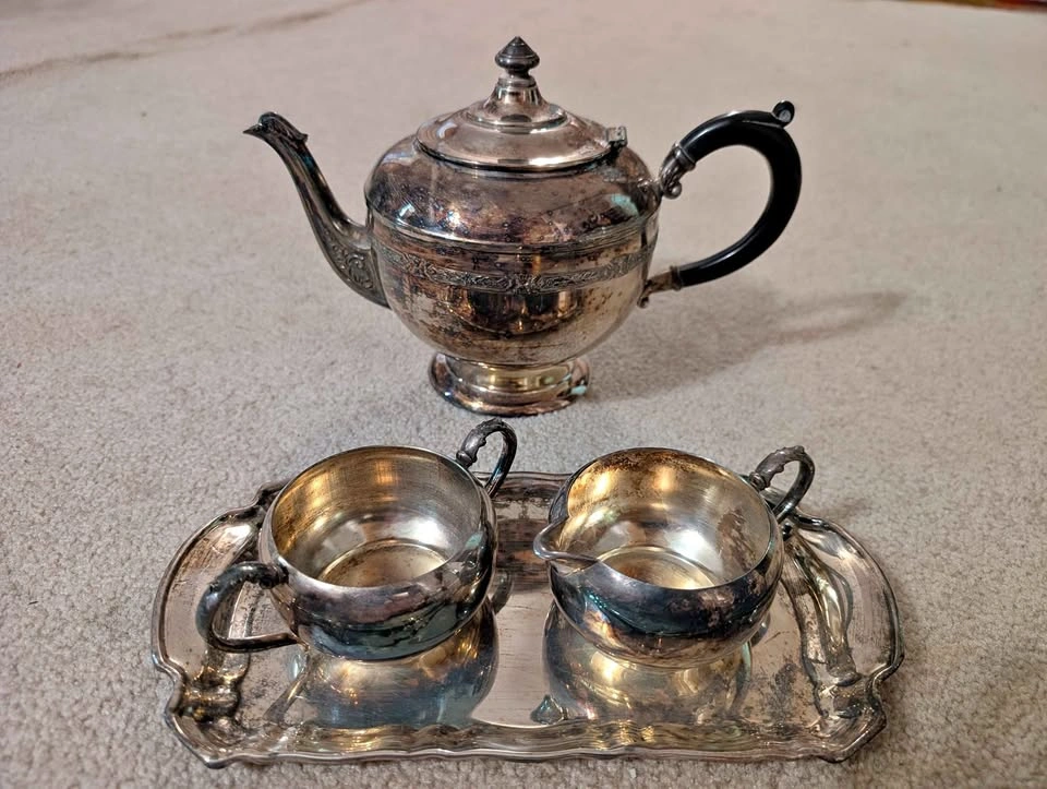 Vintage Silver-Plated Tea Set with Tray