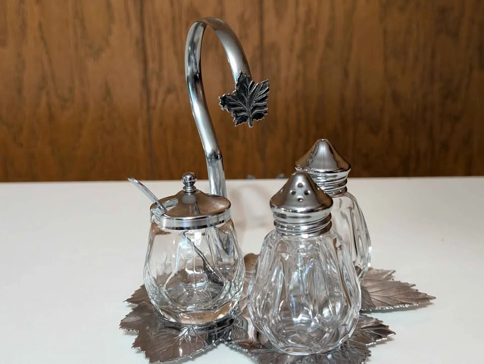Vintage Silver Tone Leaf Condiment Set - photo 2