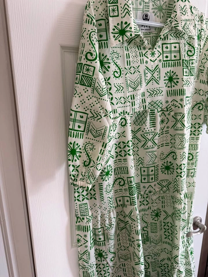 White Green Patterned Midi Dress - photo 2