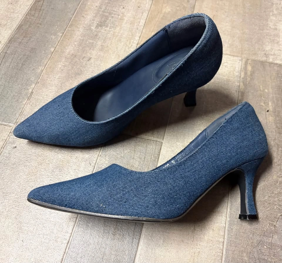 Ardene Denim Navy Blue Pointed Toe Pumps - photo 2