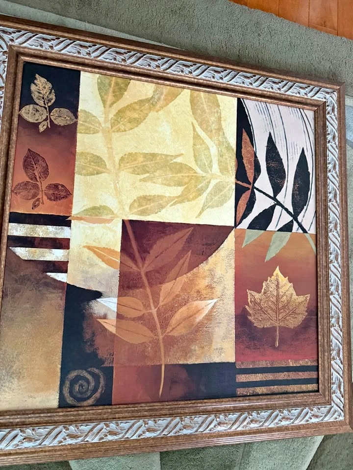 Set of 2 Framed Wall Art - Autumn Leaves & Floral Designs