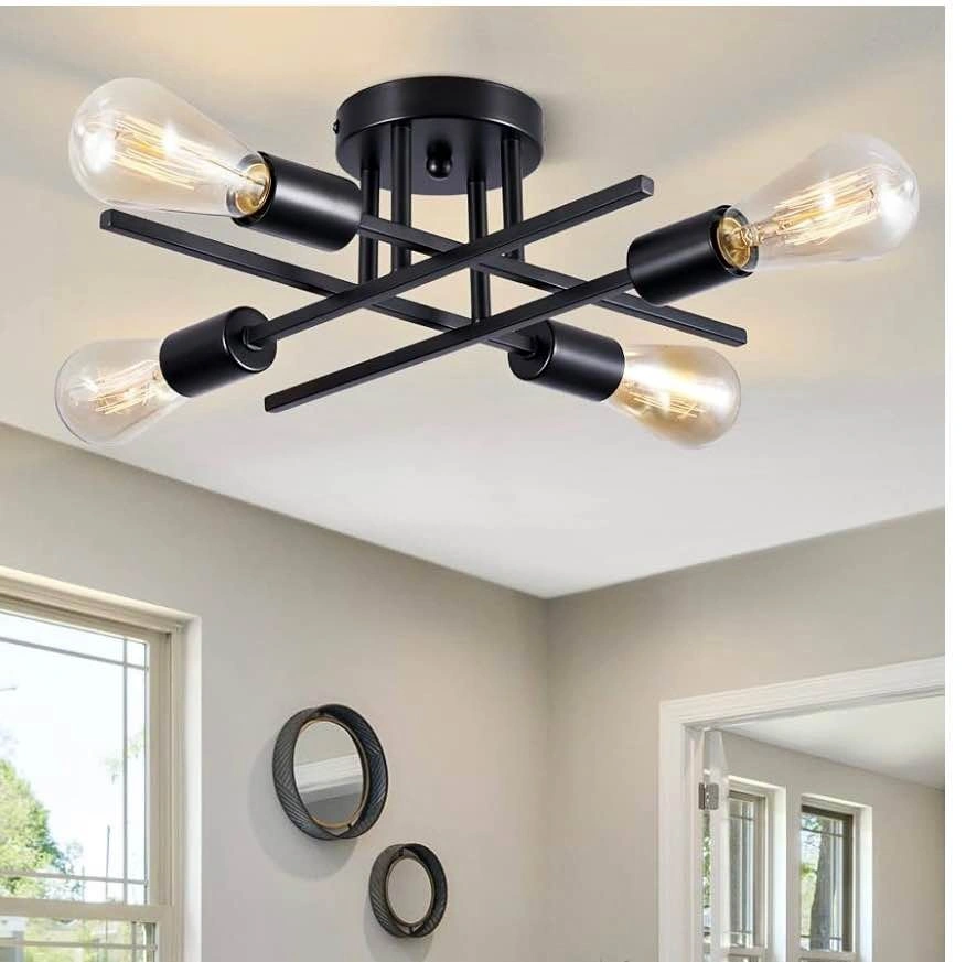 Modern Sputnik Chandelier, Black 4-Light Ceiling Light
