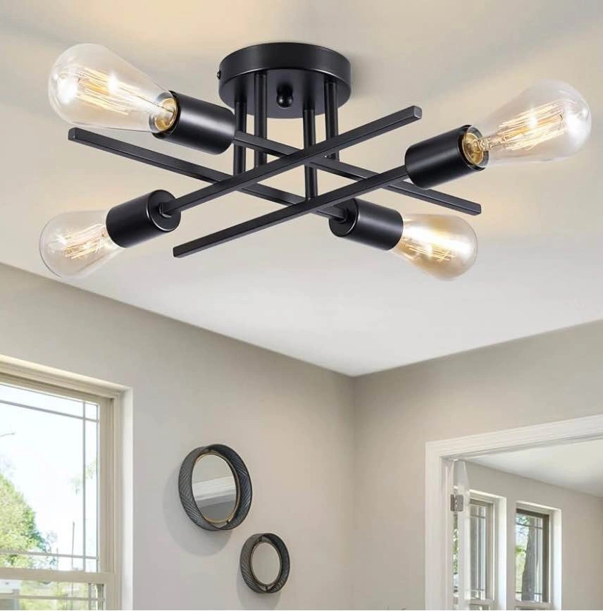 Modern Sputnik Chandelier, Black 4-Light Ceiling Light - photo 2
