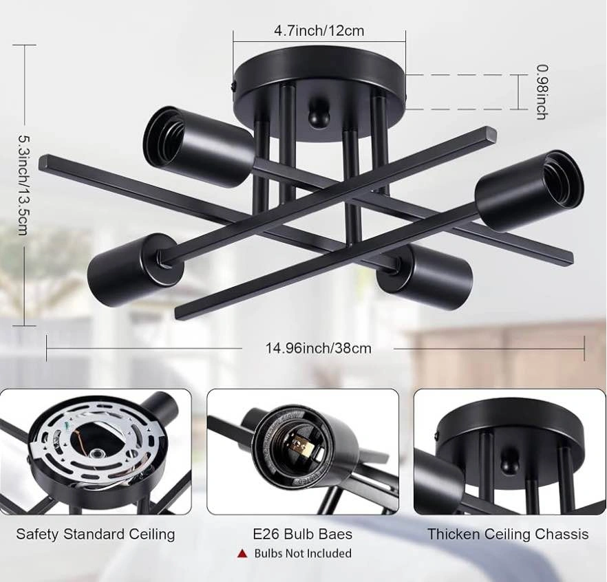 Modern Sputnik Chandelier, Black 4-Light Ceiling Light - photo 4