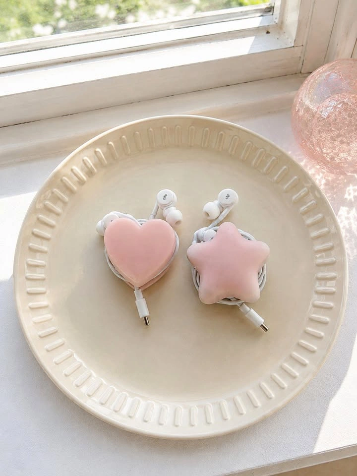 Handmade Pink Heart and Star Earphone Cord Organizers