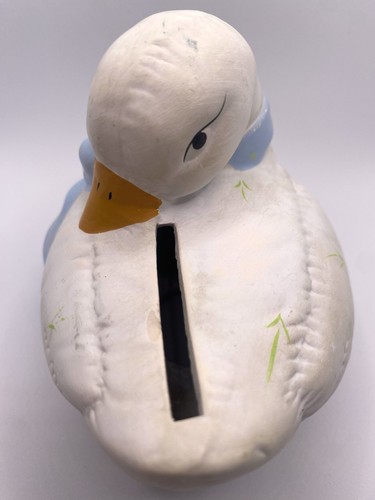 Vintage Ceramic Duck Piggy Bank Blue Polka Dot Bow Coin Bank - photo 4