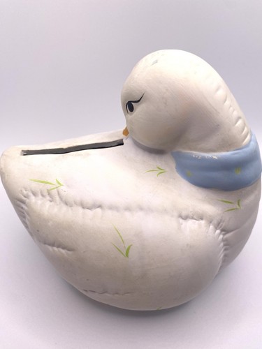 Vintage Ceramic Duck Piggy Bank Blue Polka Dot Bow Coin Bank - photo 5