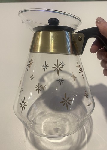 Vintage Pyrex 8 Cup Coffee Carafe Gold Atomic Starburst