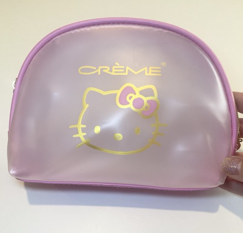 Hello Kitty Crème Pink Cosmetic Makeup Bag Case Gold Logo