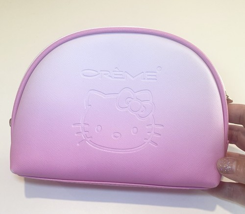 Hello Kitty Crème Pink Cosmetic Makeup Bag Case Gold Logo - photo 3
