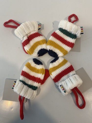 HBC Stripes Knit Mitten Christmas Ornaments Set of 4 NWT - photo 2