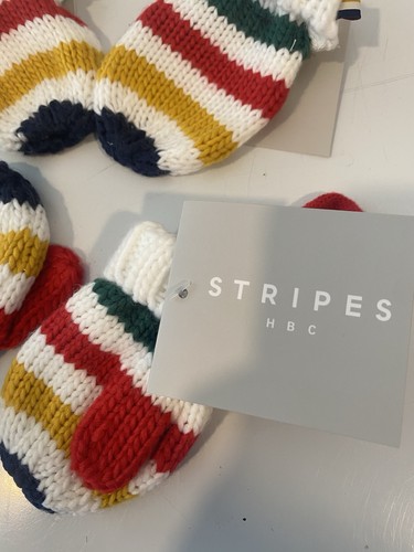 HBC Stripes Knit Mitten Christmas Ornaments Set of 4 NWT - photo 3