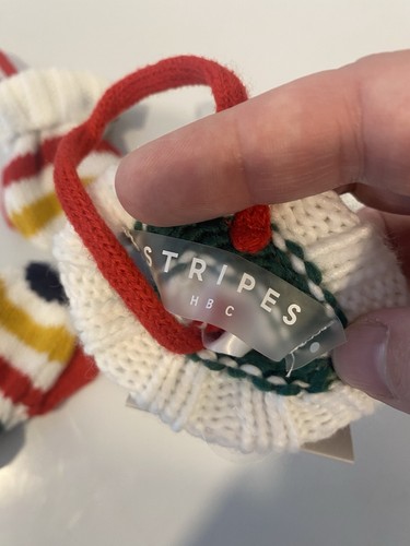 HBC Stripes Knit Mitten Christmas Ornaments Set of 4 NWT - photo 4