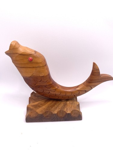 Vintage MCM Carved Wooden Koi Fish Fondue Fork Holder